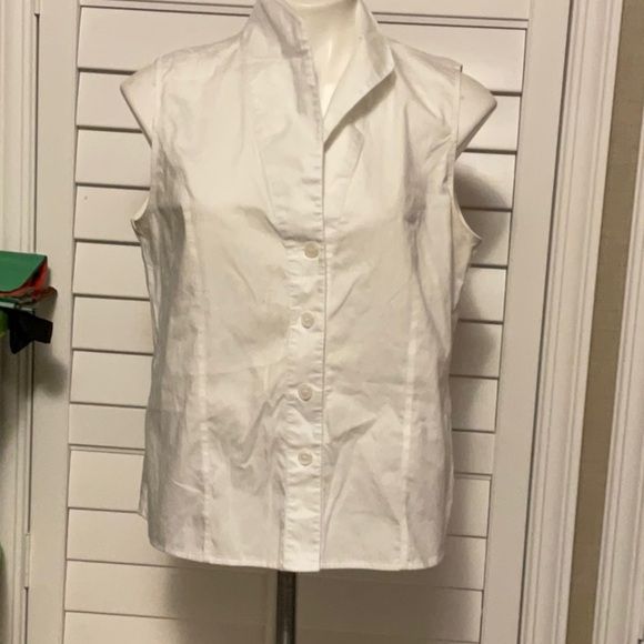 Calvin Klein White Sleeveless Button-Down Shirt - Picture 1 of 10